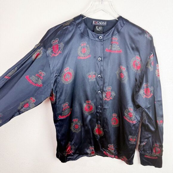 Vintage Escada Silk Blouse Black Top Size 38 USA Size 8 - Picture 3 of 7